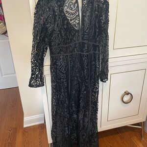 Anthropologie Elegant Black Sheer Laser Cut Midi Dress